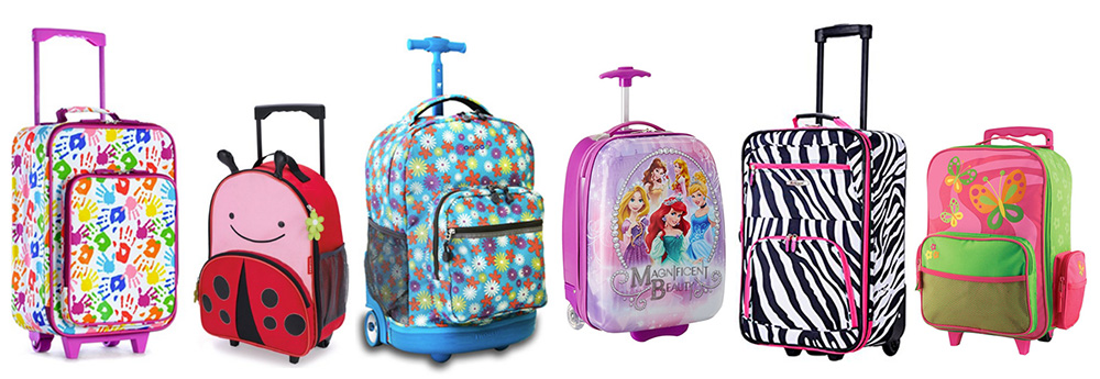 assorted little girls luggage on wheels
