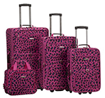 Rockland 4 Piece Luggage Set - magenta leopard