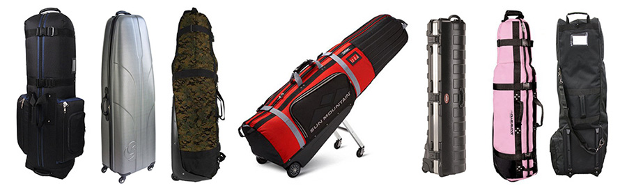 assorted travel bags for golf clubs