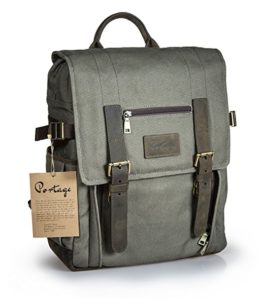 Portage Kenora Waxed Canvas Fine Quality Leather Camera and Laptop Backpack for Travel