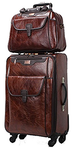 Wangzifang PU Leather Retro Business Spinner Travel Luggage Set